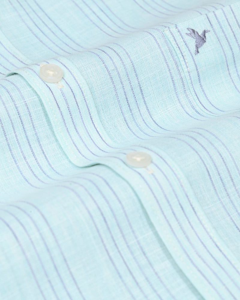 Blue Four Line Stripes -Full-Bamboo Linen