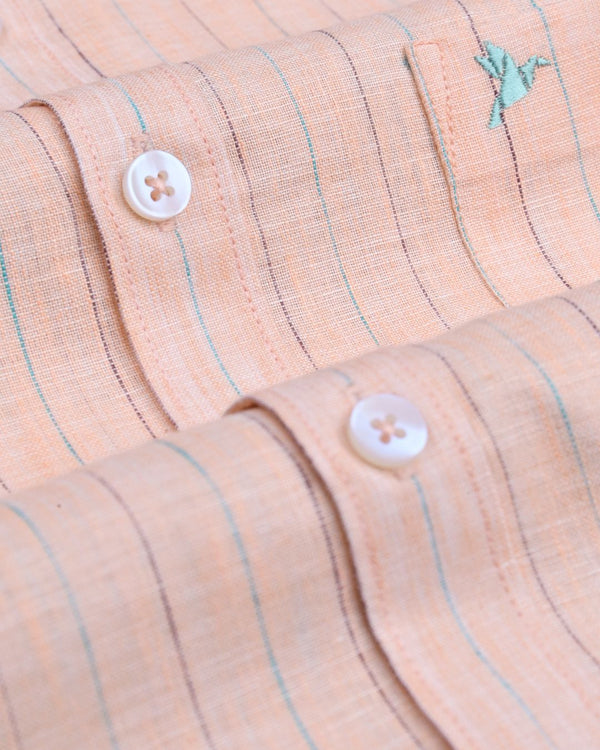 Orange Double Colour Stripes -Full-Bamboo Linen