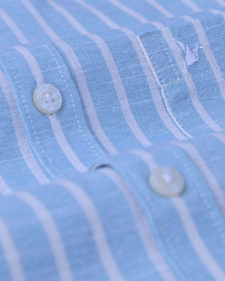 Aqua Blue & White Stripes -Full-Bamboo Linen
