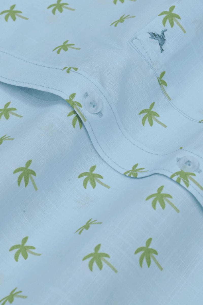 Blue Palm Print -Full-Stain Proof