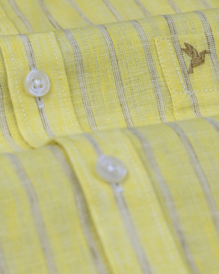Yellow Multi Dotted Line Stripes -Full-Cotton Linen Shirt