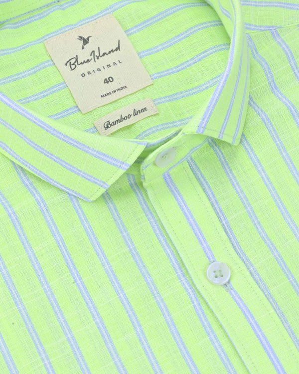 Green & Blue Double Line Stripes -Full-Bamboo Linen