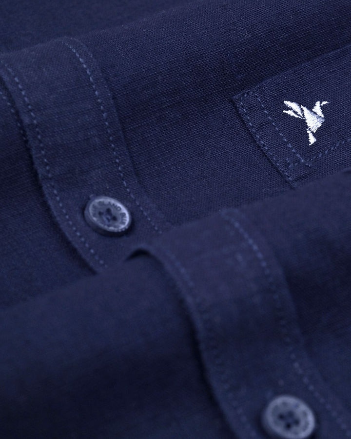 Dark Navy Solid-Full-Cotton Linen Shirt