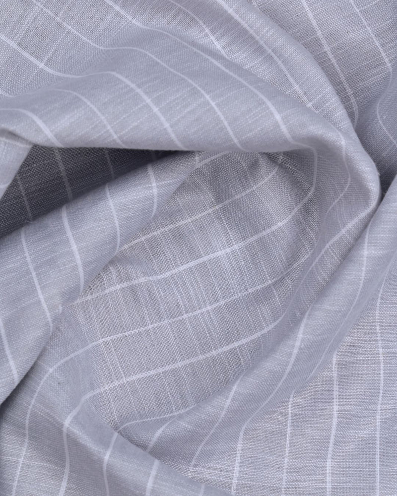 Silver Grey Large Stripes -Full-Bamboo Linen