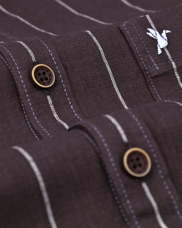 Dark Brown Broad Stripes-Full-Cotton Linen Shirt