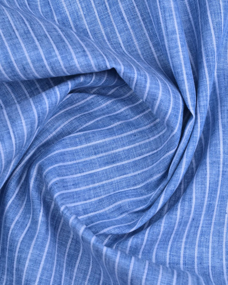 Cobalt Blue & White Stripes -Full-Bamboo Linen