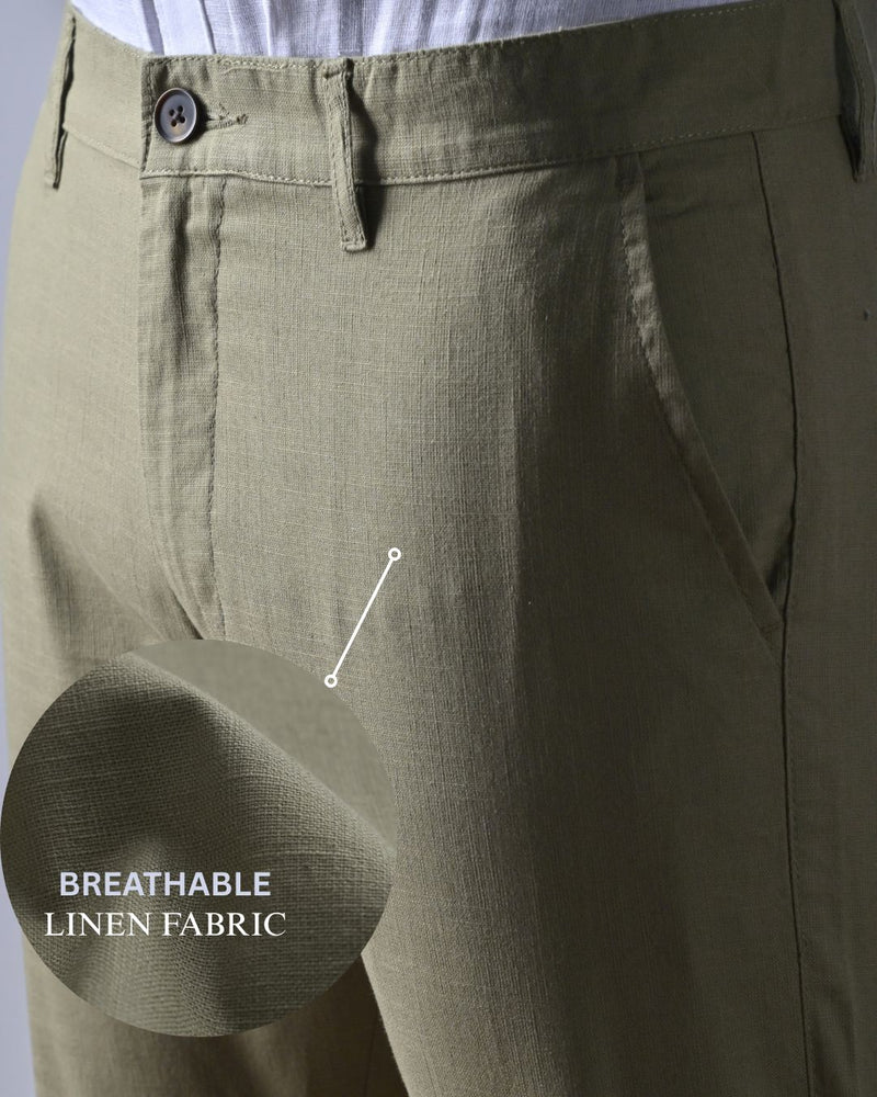 Olive Green - 2 way stretch - COTTON LINEN PANT