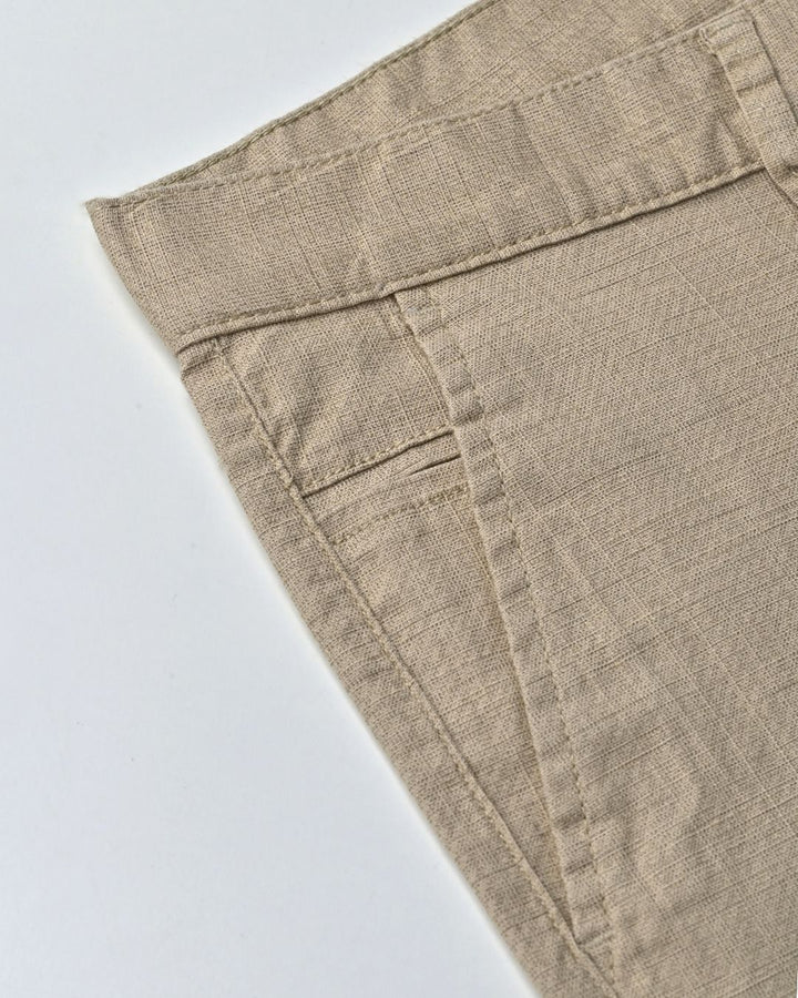 Cream Mini Checks- 2 way stretch - COTTON LINEN PANT