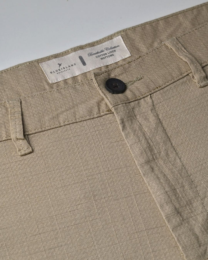 Cream Mini Checks- 2 way stretch - COTTON LINEN PANT