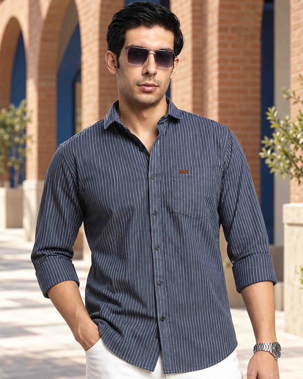 Slate Navy & White Pin Stripes - Full-Stain Proof
