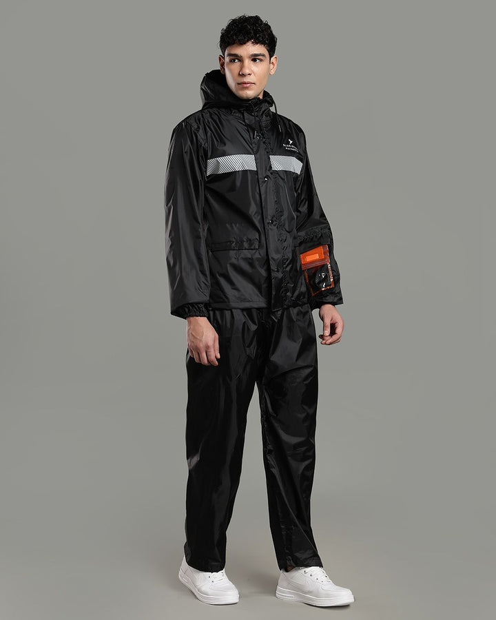 Black Reflector - Rain Jacket with Pant and Mobile Pouch