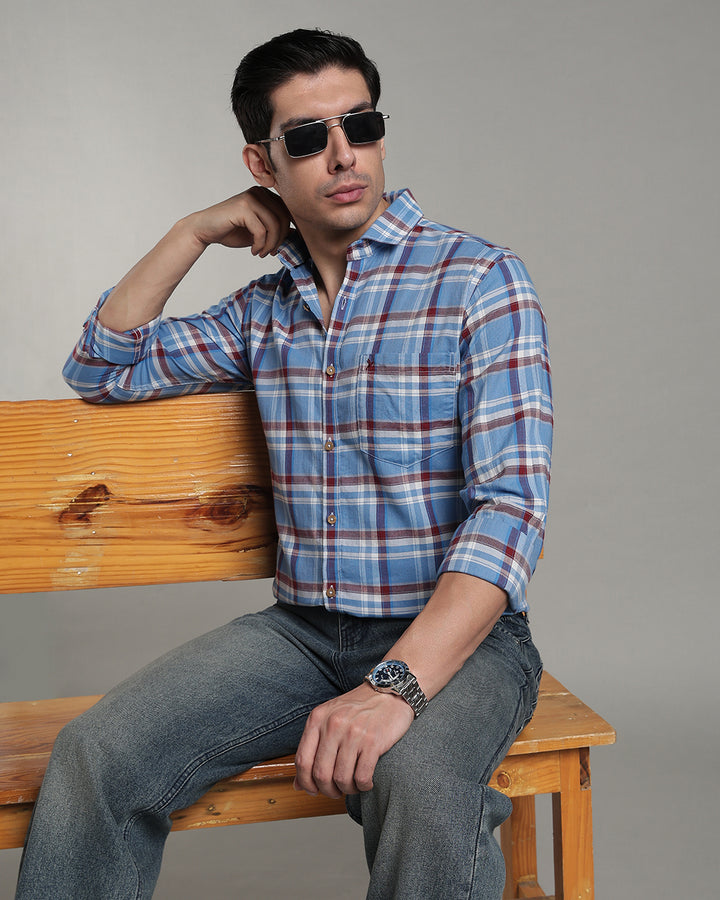 Sky Blue & Red Line Checks - Full-Stain Proof