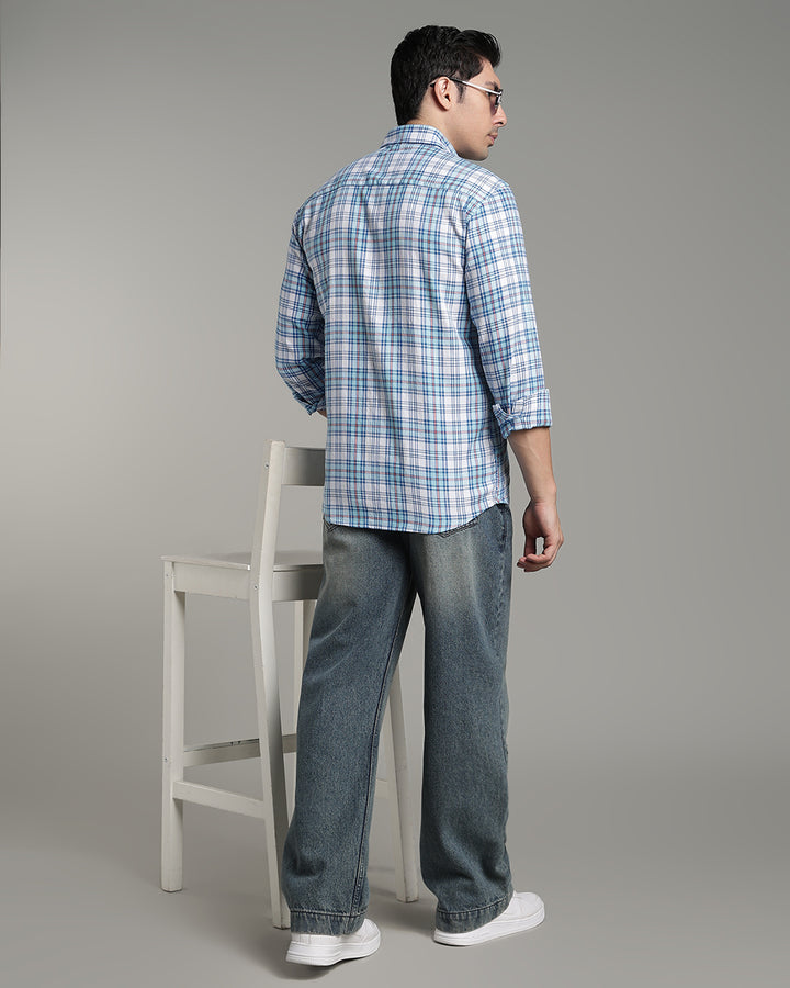Ocean Blue Multi Line Checks - Full-Stain Proof