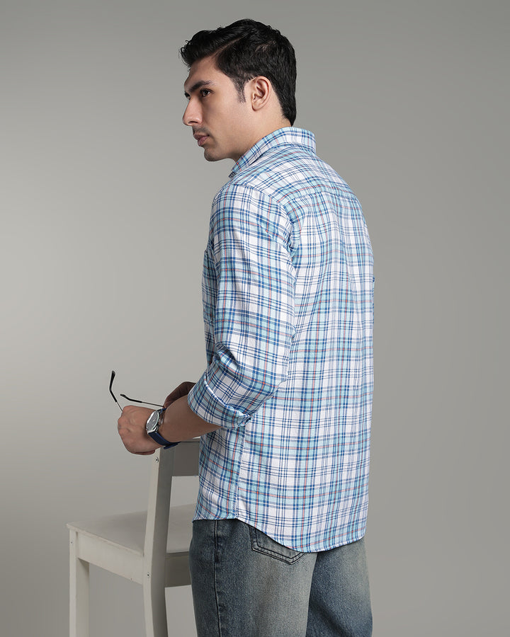 Ocean Blue Multi Line Checks - Full-Stain Proof