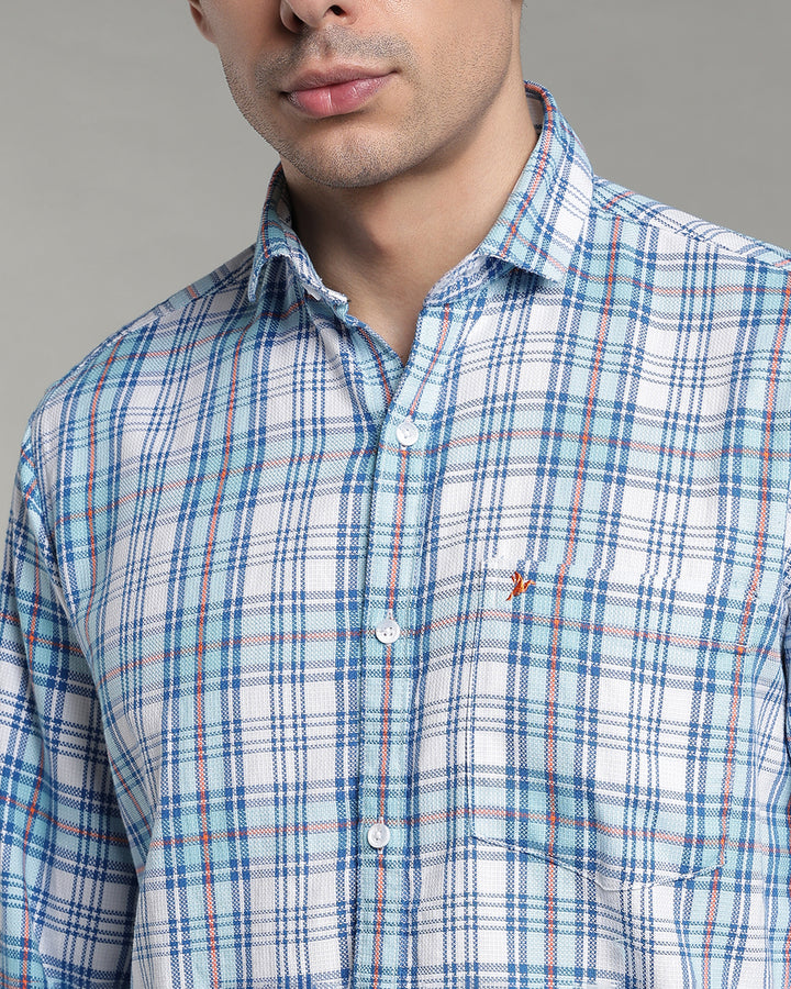 Ocean Blue Multi Line Checks - Full-Stain Proof