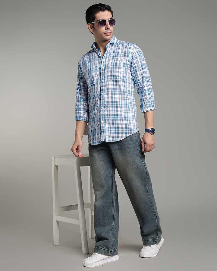 Ocean Blue Multi Line Checks - Full-Stain Proof