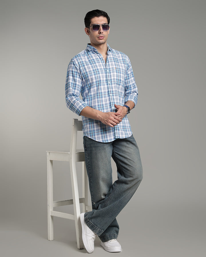 Ocean Blue Multi Line Checks - Full-Stain Proof