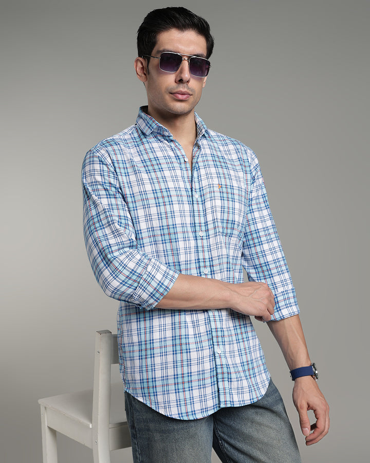 Ocean Blue Multi Line Checks - Full-Stain Proof
