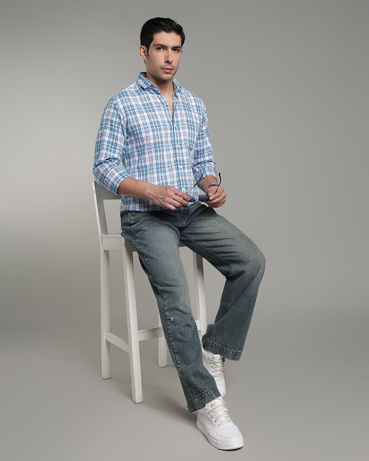 Ocean Blue Multi Line Checks - Full-Stain Proof