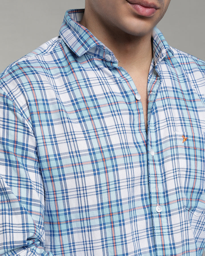Ocean Blue Multi Line Checks - Full-Stain Proof
