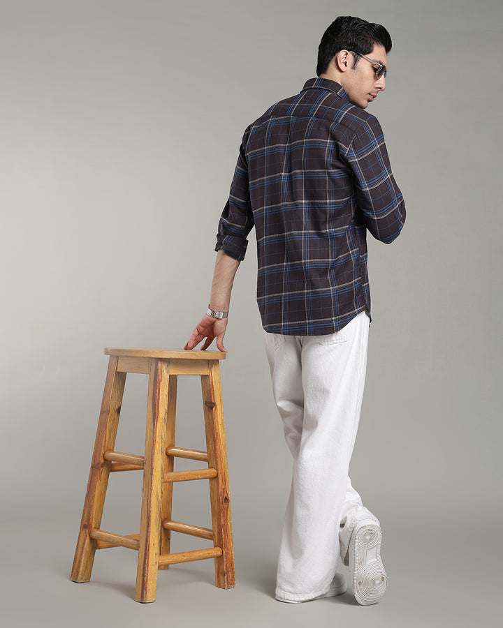 Charcoal Blue Double Line  Checks - Full-Stain Proof