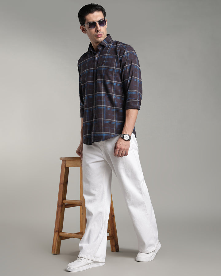 Charcoal Blue Double Line  Checks - Full-Stain Proof