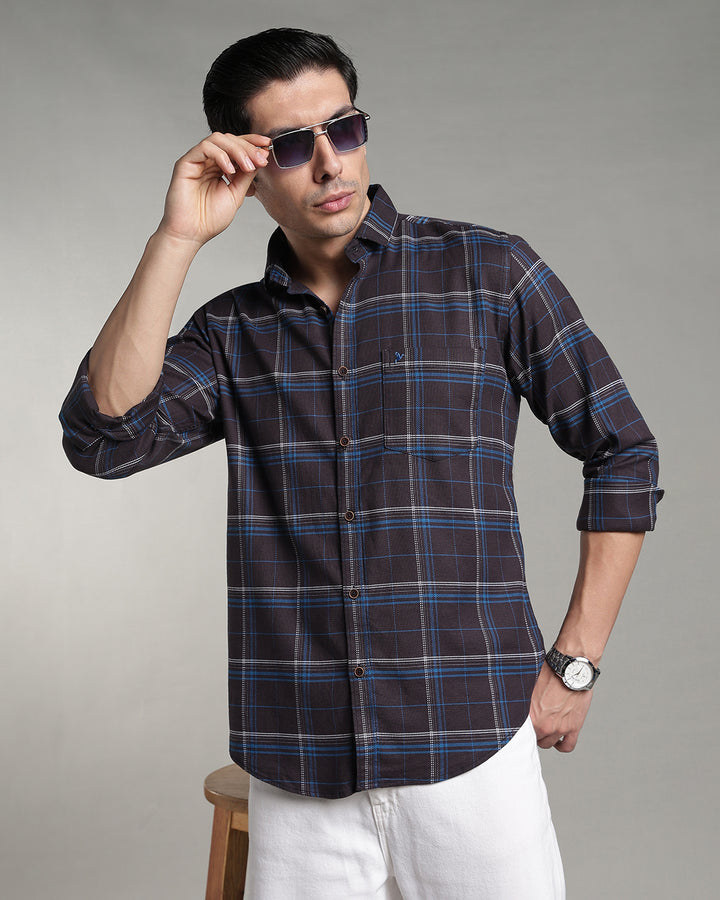 Charcoal Blue Double Line  Checks - Full-Stain Proof