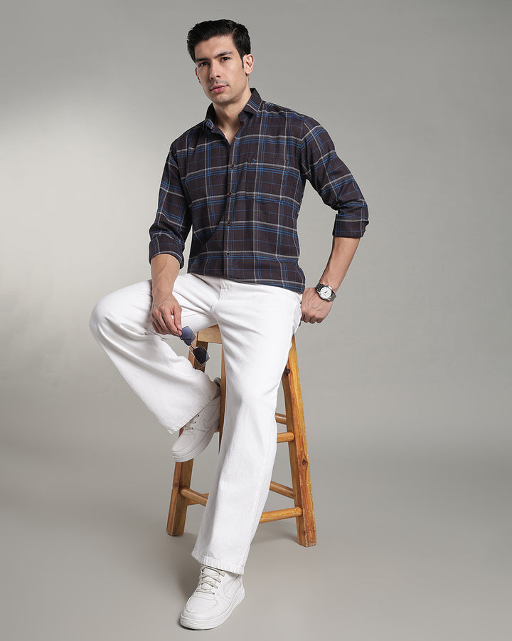 Charcoal Blue Double Line  Checks - Full-Stain Proof