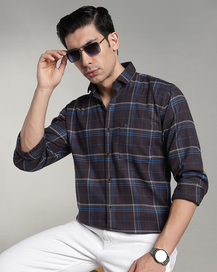 Charcoal Blue Double Line  Checks - Full-Stain Proof
