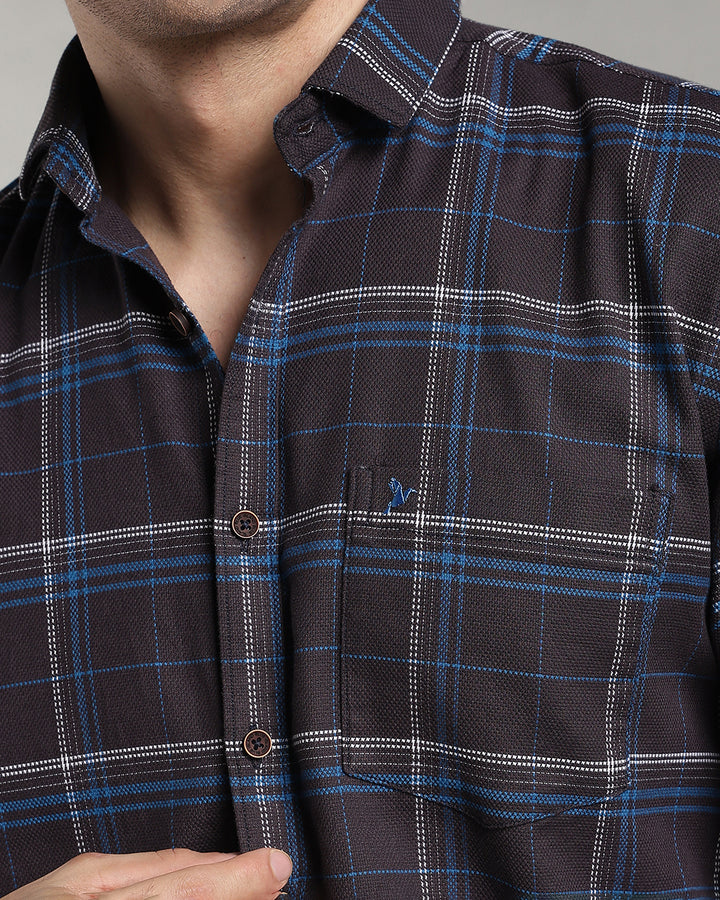 Charcoal Blue Double Line  Checks - Full-Stain Proof