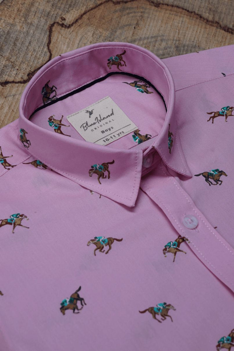 KIDS - Pink Jockey Print - Half-Stain Proof Shirt