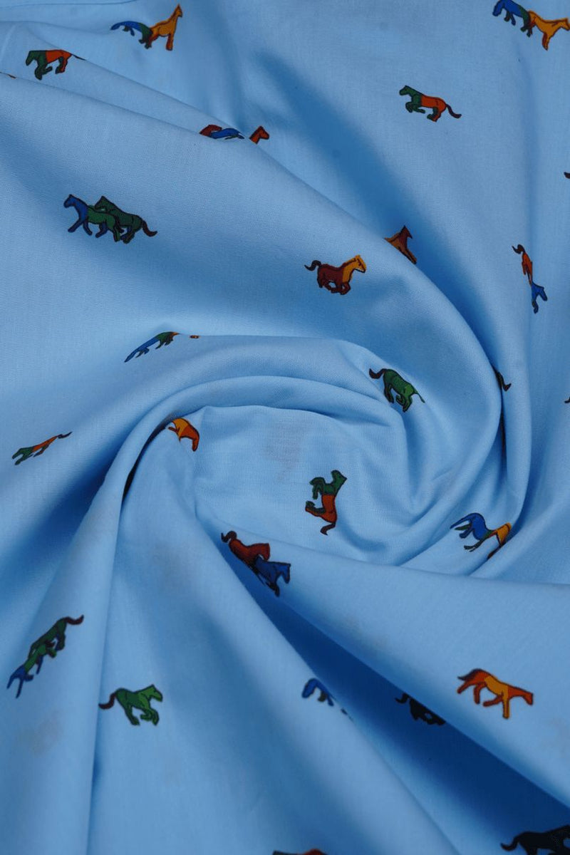 KIDS - Sky Blue Horse Print - Half-Stain Proof Shirt