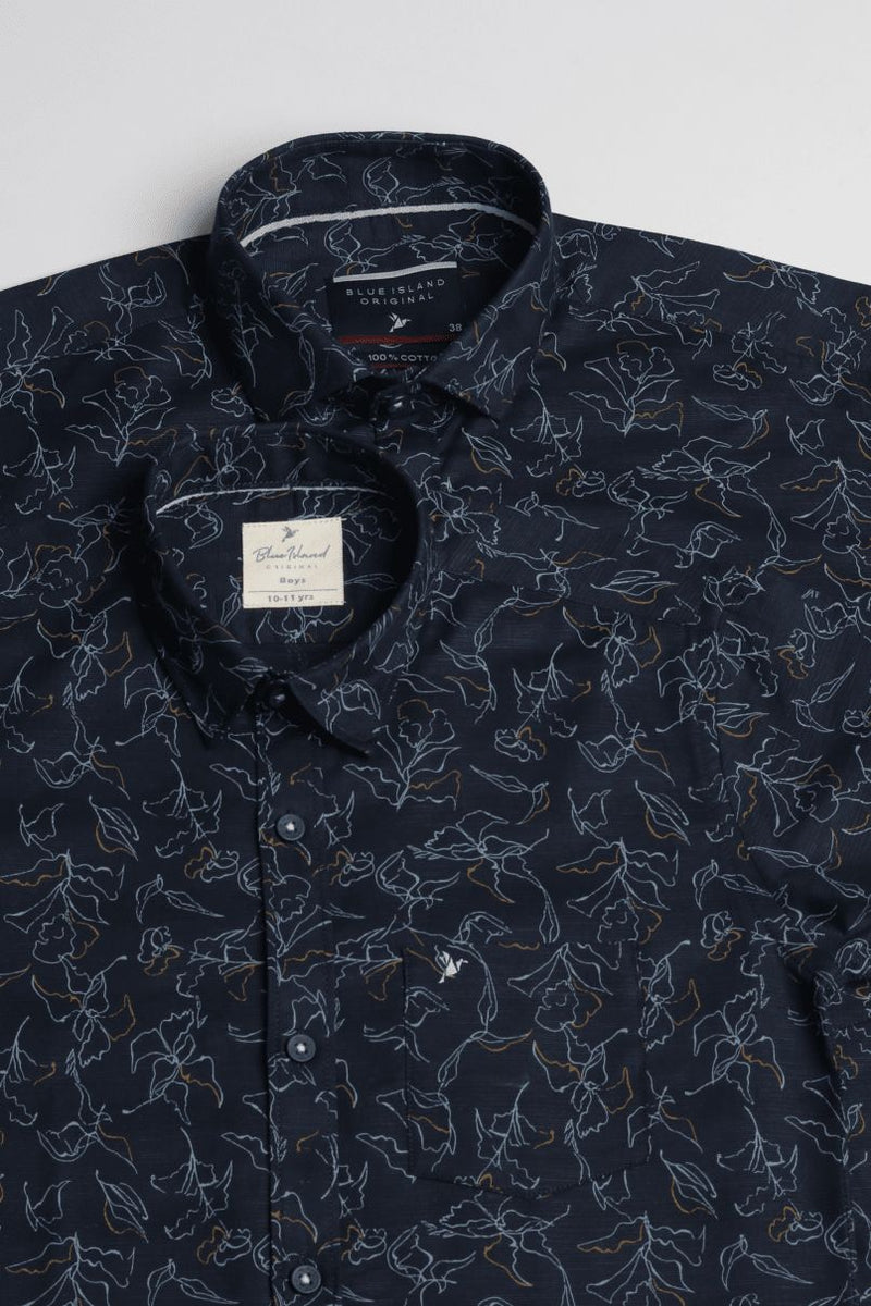 FATHER & SON - Navy Leafy Print