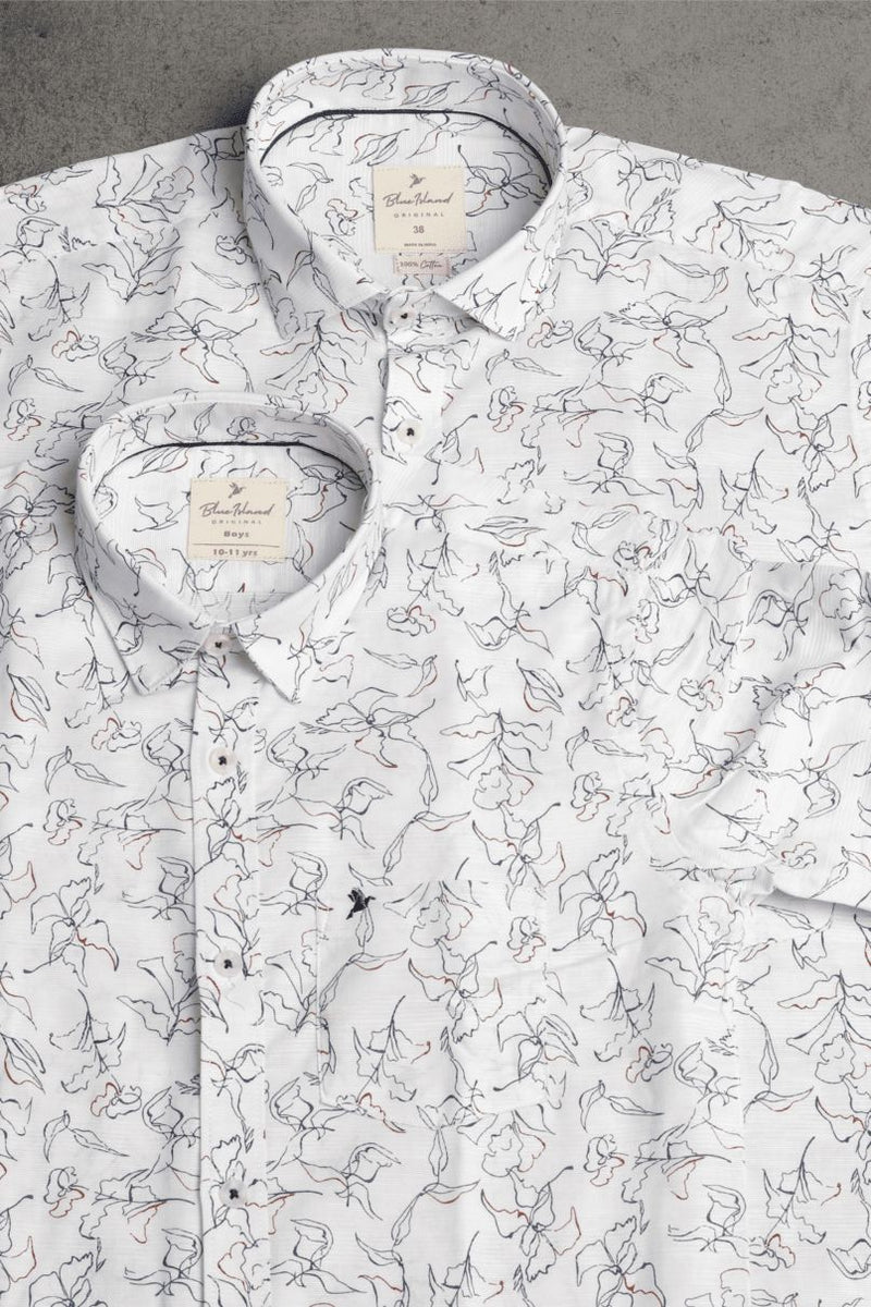 FATHER & SON - White Leafy Print