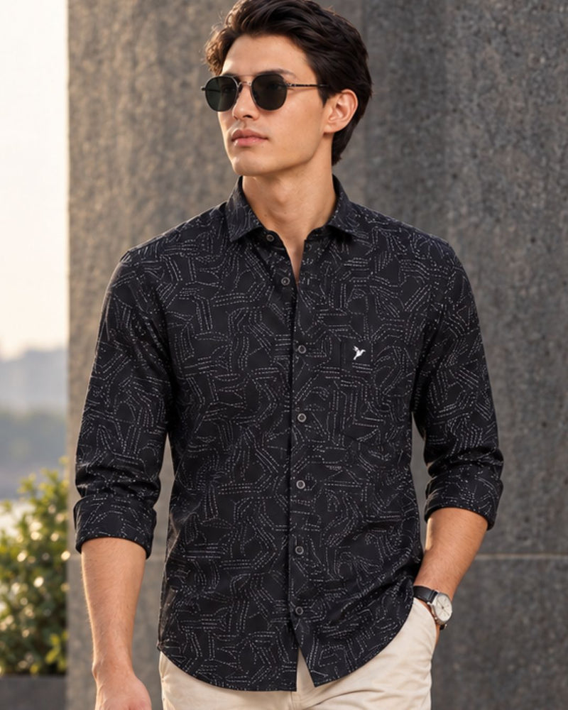 Black Dotted Maze Print -Full-Stain Proof