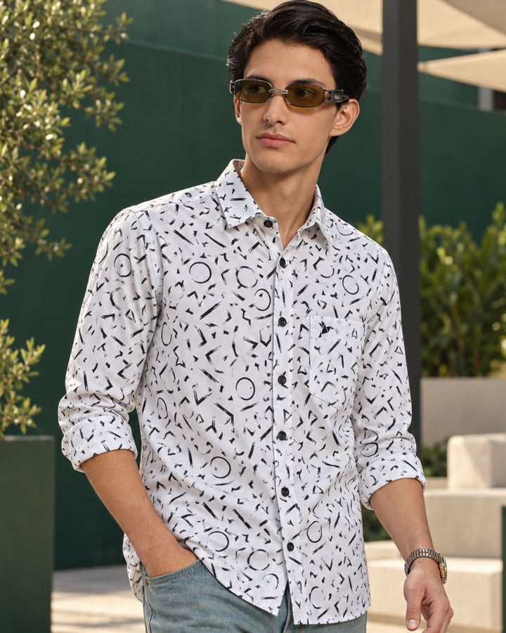 White Geomatric Print -Full-Stain Proof