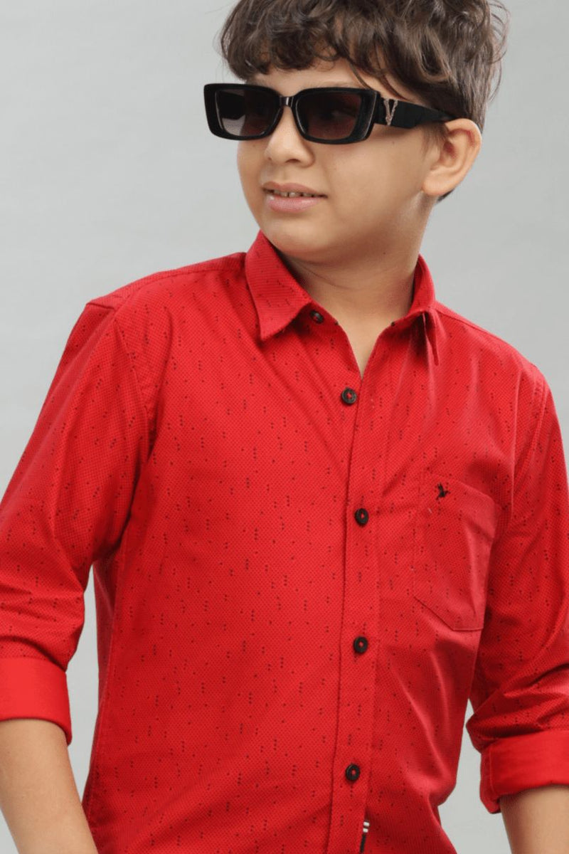 KIDS - Red Dotted Print -Stain Proof Shirt