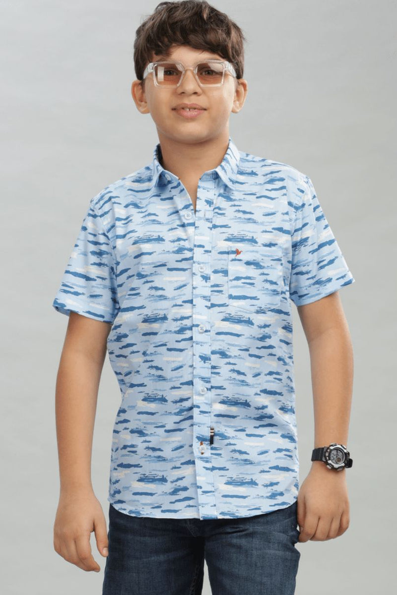 KIDS - Blue Cloudy Print - Half-Stain Proof Shirt