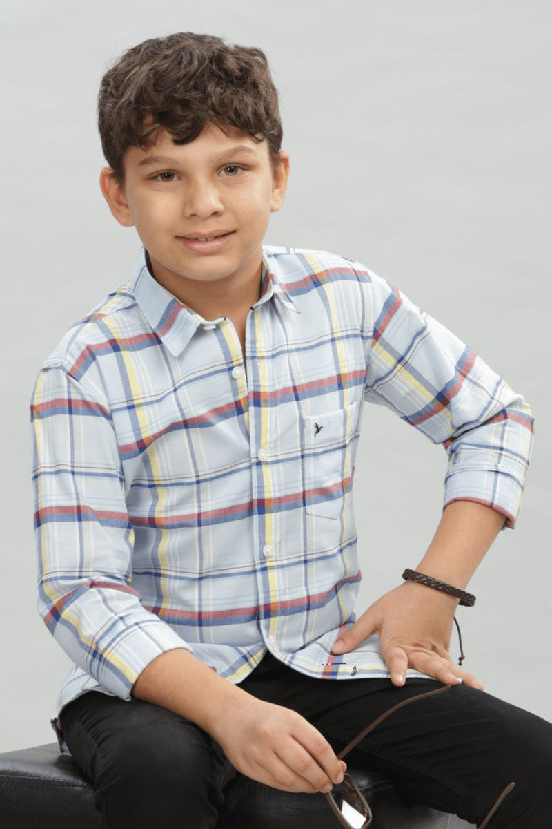 KIDS - Candy Blue Checks-Stain Proof Shirt