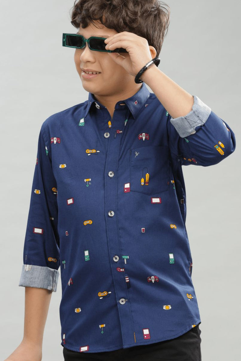 KIDS - Navy Gameboy Print -Stain Proof Shirt