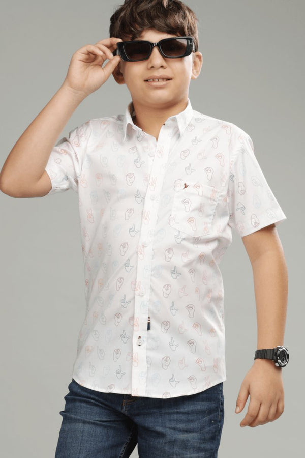 KIDS - White Gesture Print - Half-Stain Proof Shirt