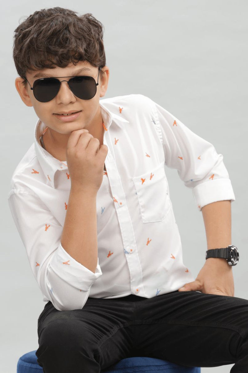 KIDS - White Lobster Print-Stain Proof Shirt