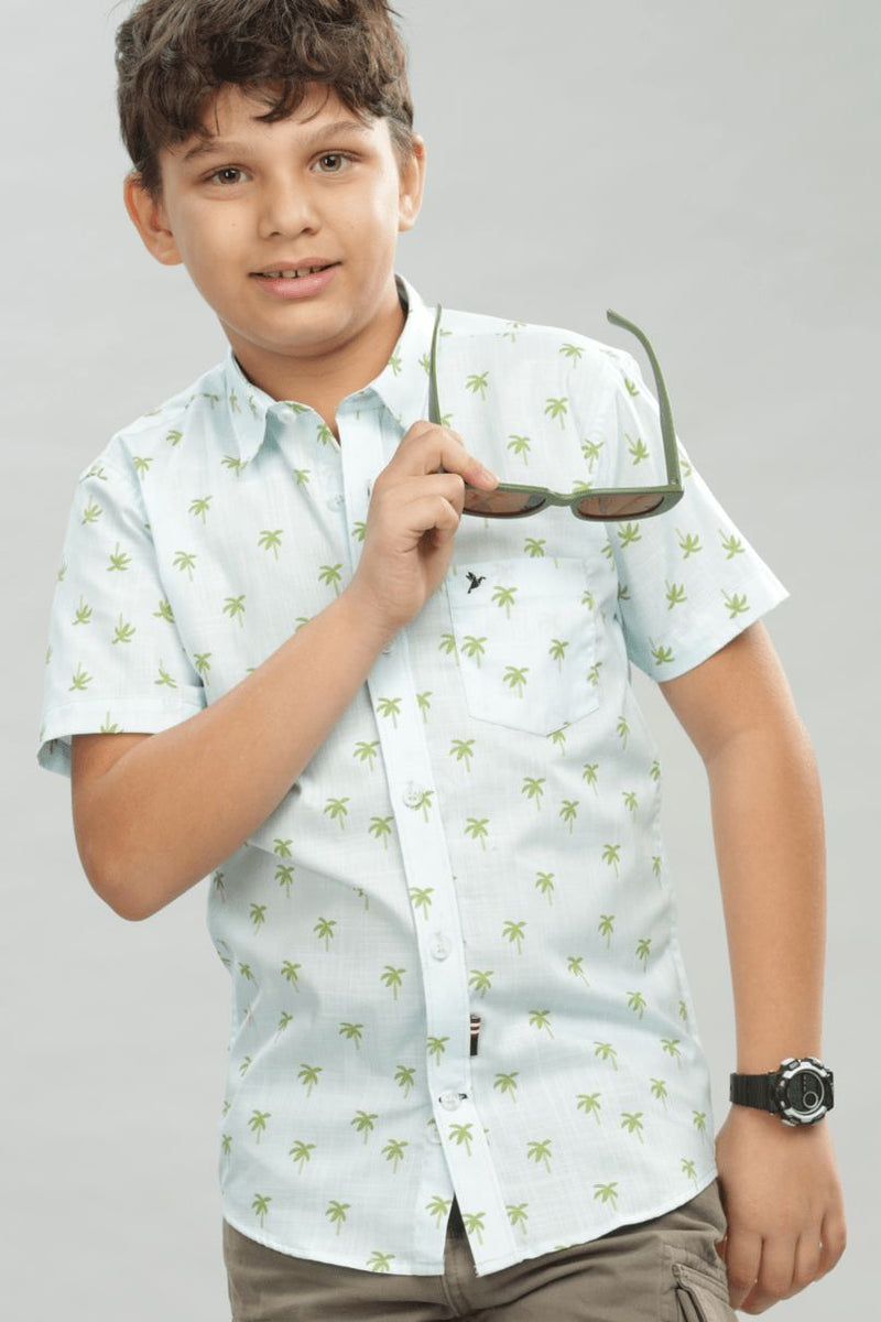 KIDS - Blue Palm Print - Half-Stain Proof Shirt