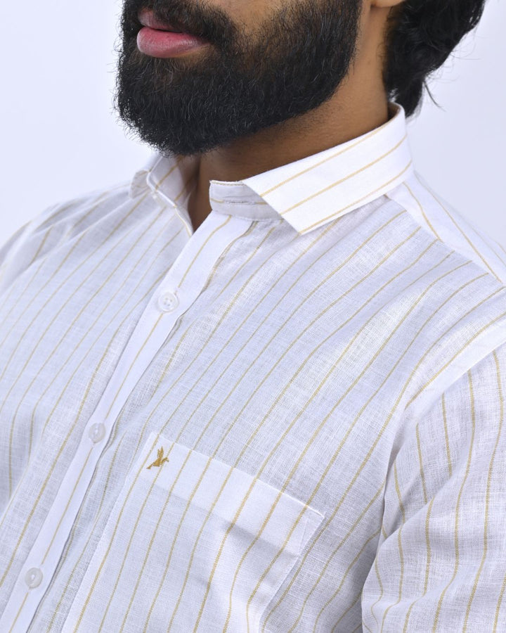 Golden White Stripes -Full-Bamboo Linen