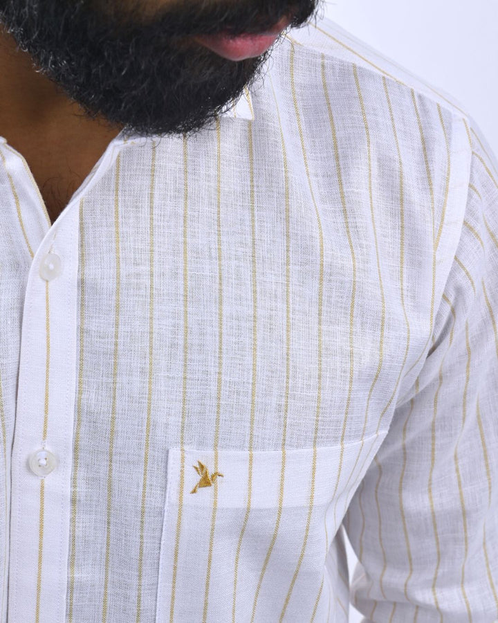 Golden White Stripes -Full-Bamboo Linen