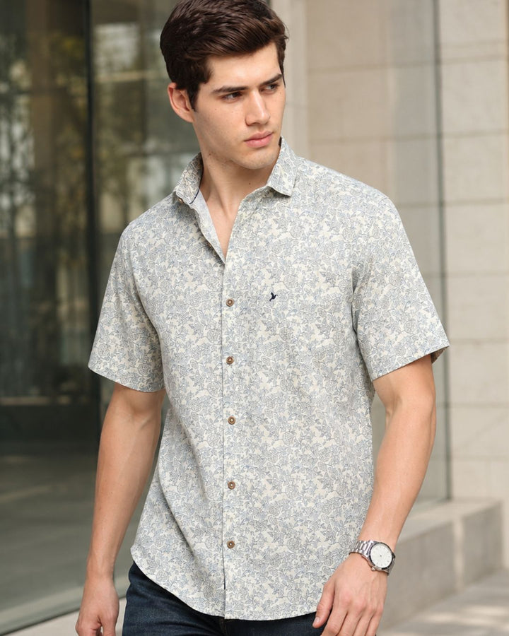 Beige Floral Print -Half-Stain Proof