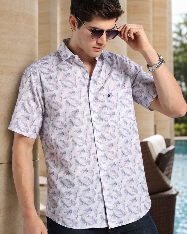 Autumn Grey Leaf Print -Half-Stain Proof