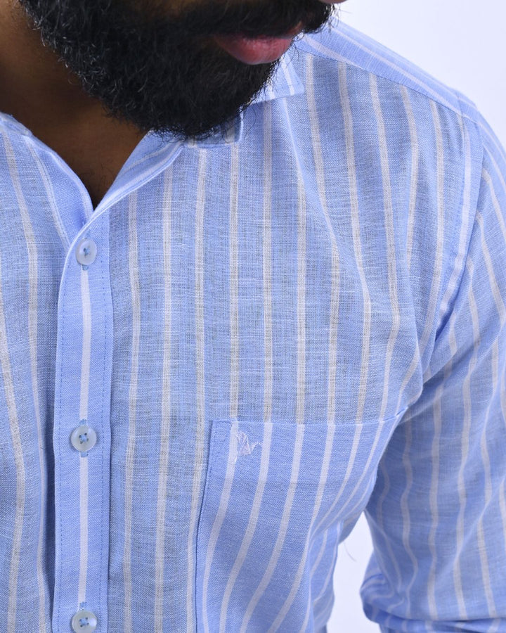 Sky Blue Stripes -Full-Bamboo Linen