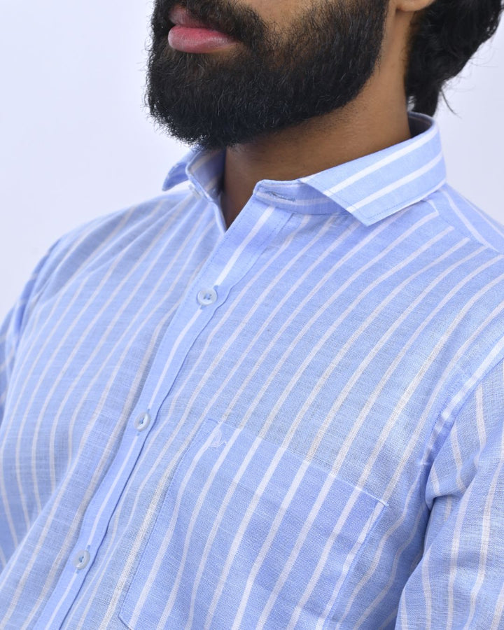 Sky Blue Stripes -Full-Bamboo Linen
