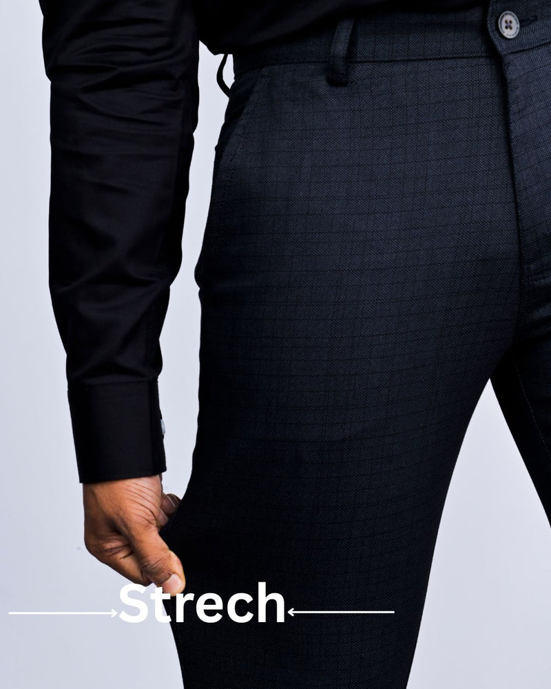 Black Grain Checked - 2 way stretch - COTTON PANT